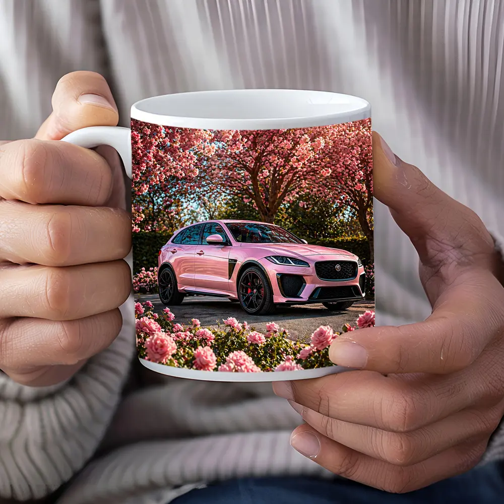 Pink Jaguar F-Pace SVR Among Pink Roses – Mugs