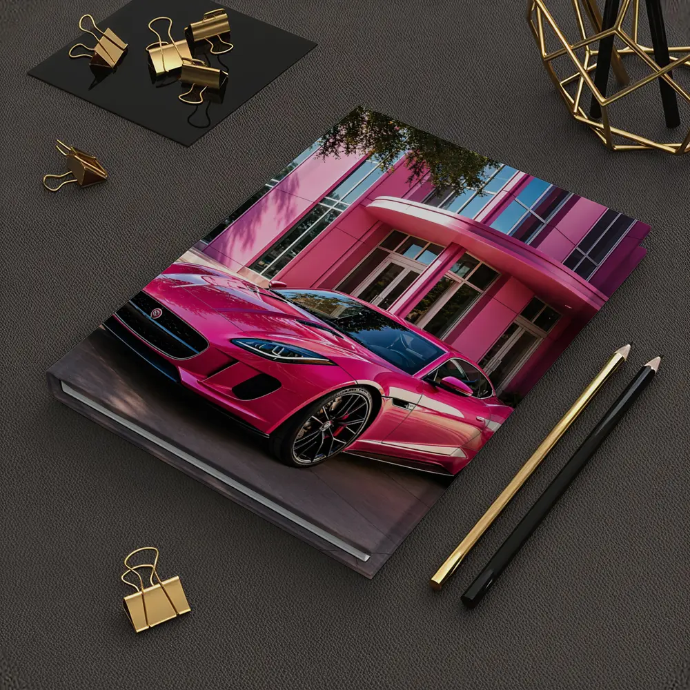 Pink Jaguar F-Type Outside Modern Building – Notebooks