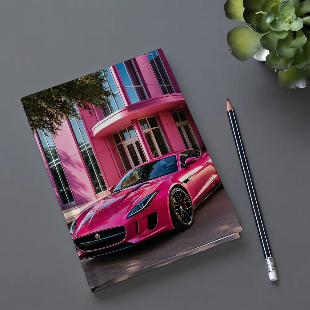 Pink Jaguar F-Type Outside Modern Building – Notebooks