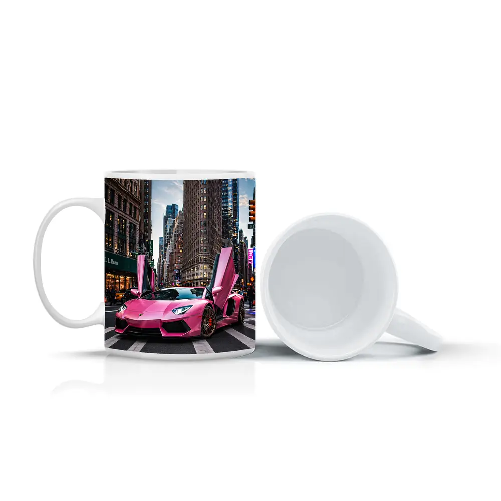 Pink Lamborghini Aventador New York City Street – Mugs