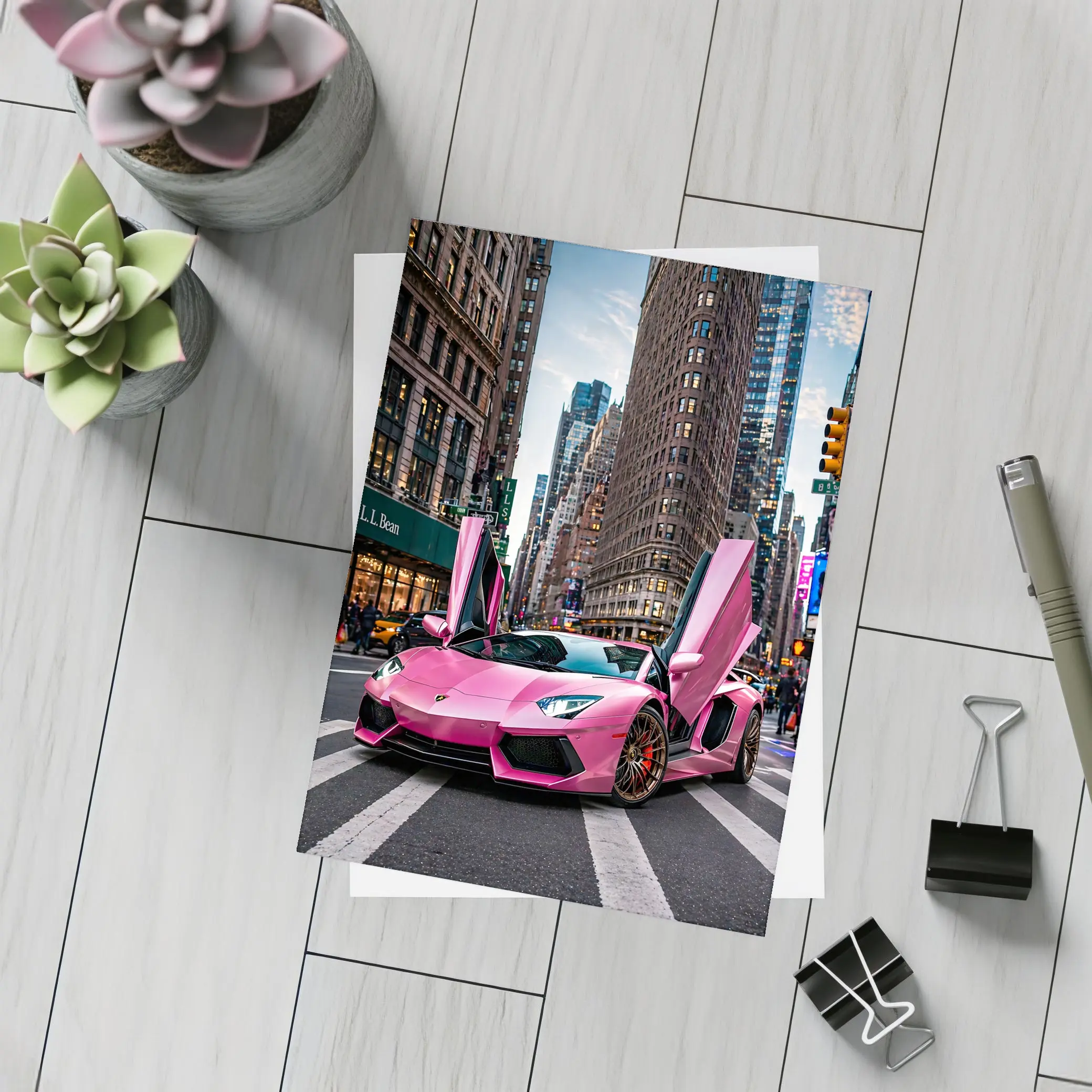 Pink Lamborghini Aventador New York City Street – Postcards