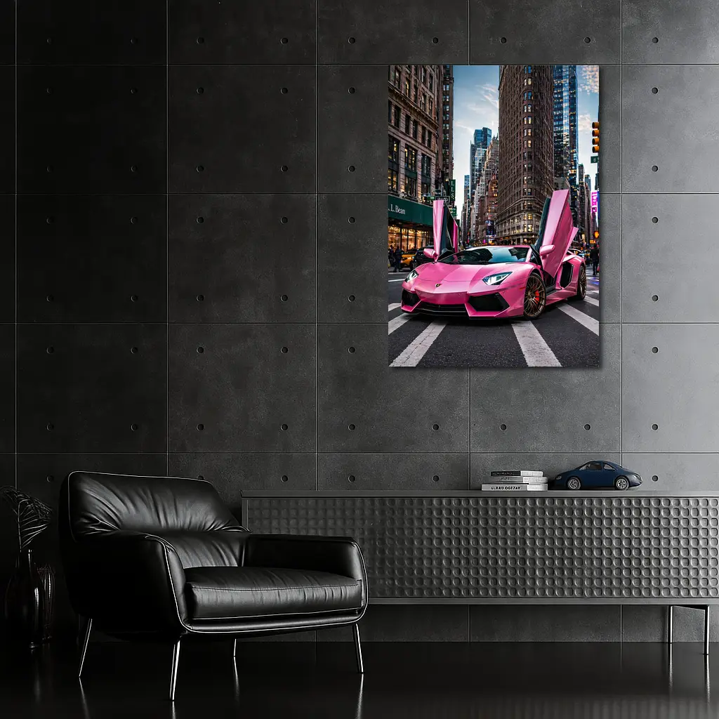 Pink Lamborghini Aventador New York City Street – Wall Art