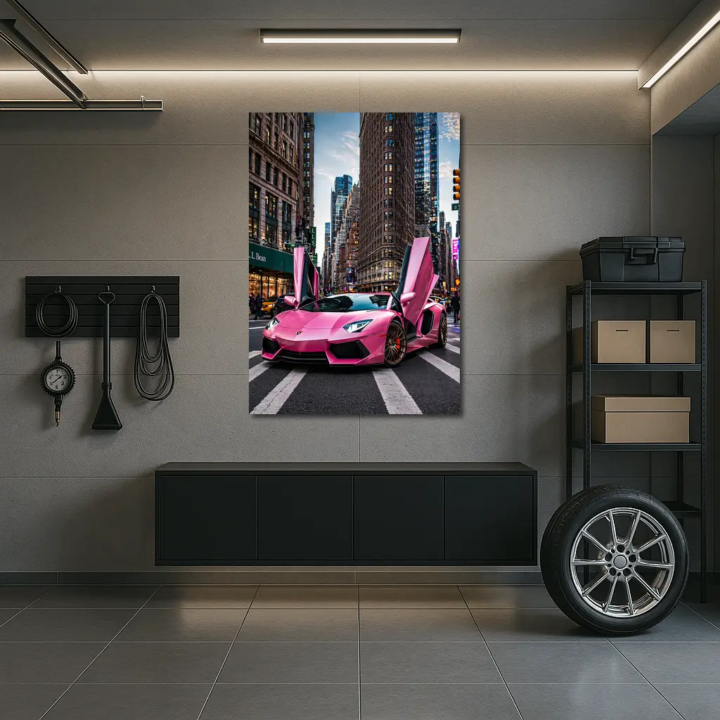 Pink Lamborghini Aventador New York City Street – Wall Art
