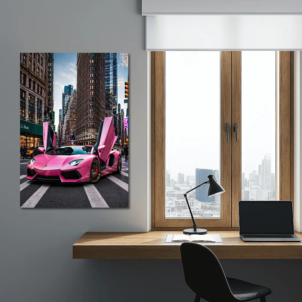 Pink Lamborghini Aventador New York City Street – Wall Art