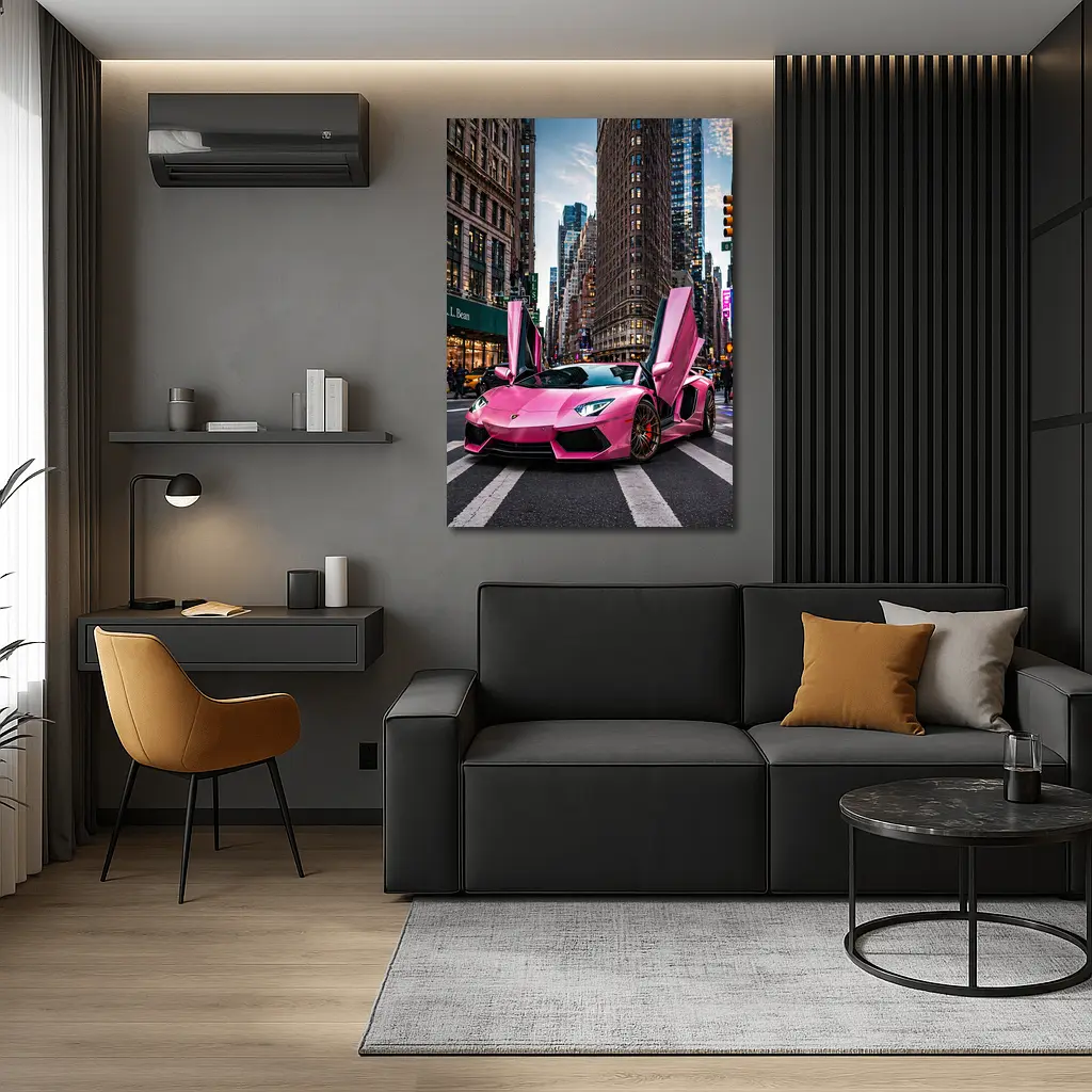 Pink Lamborghini Aventador New York City Street – Wall Art
