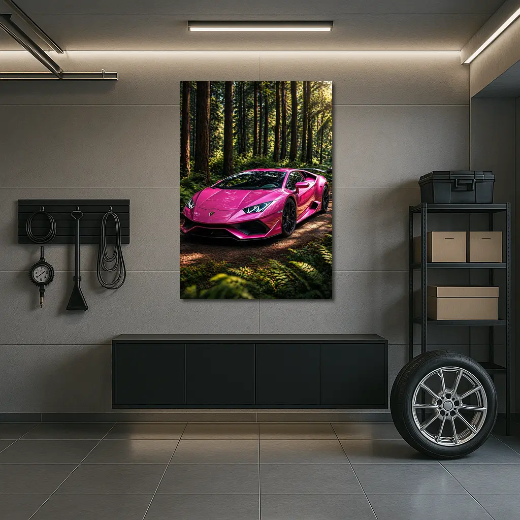Pink Lamborghini Huracan Forest Dirt Road – Wall Art