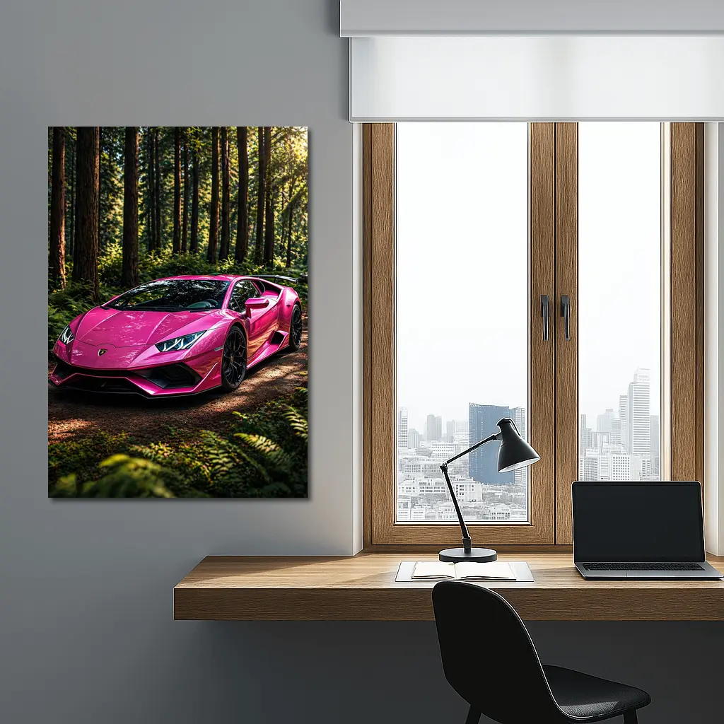 Pink Lamborghini Huracan Forest Dirt Road – Wall Art