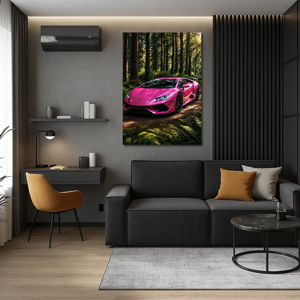 Pink Lamborghini Huracan Forest Dirt Road – Wall Art