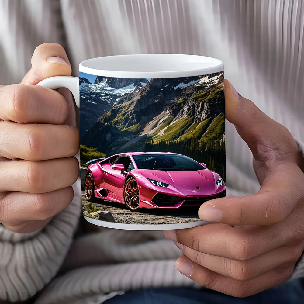 Pink Lamborghini Huracan Mountain Backdrop – Mugs
