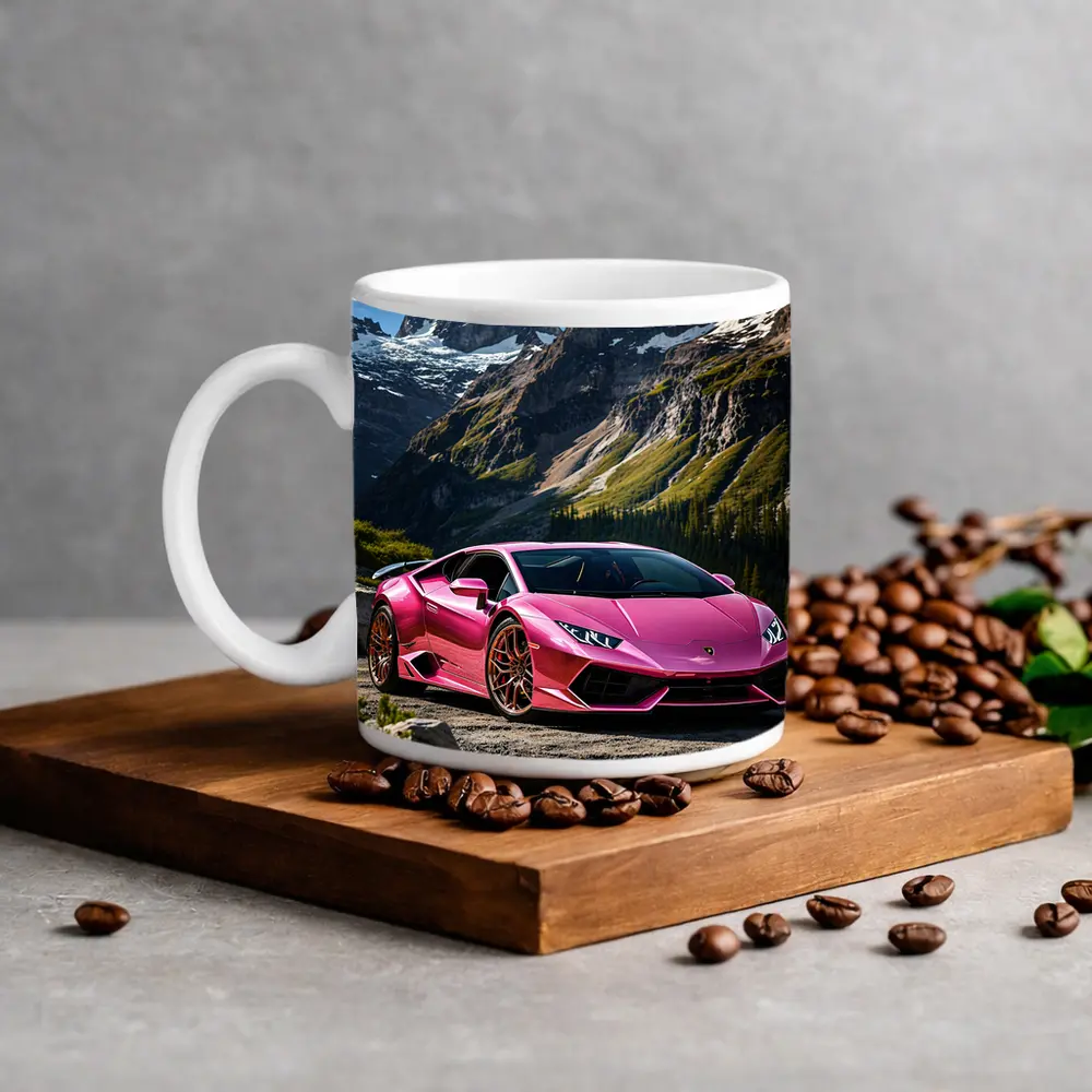 Pink Lamborghini Huracan Mountain Backdrop – Mugs