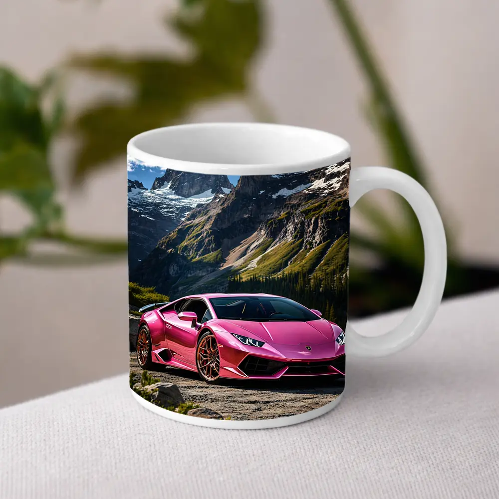 Pink Lamborghini Huracan Mountain Backdrop – Mugs