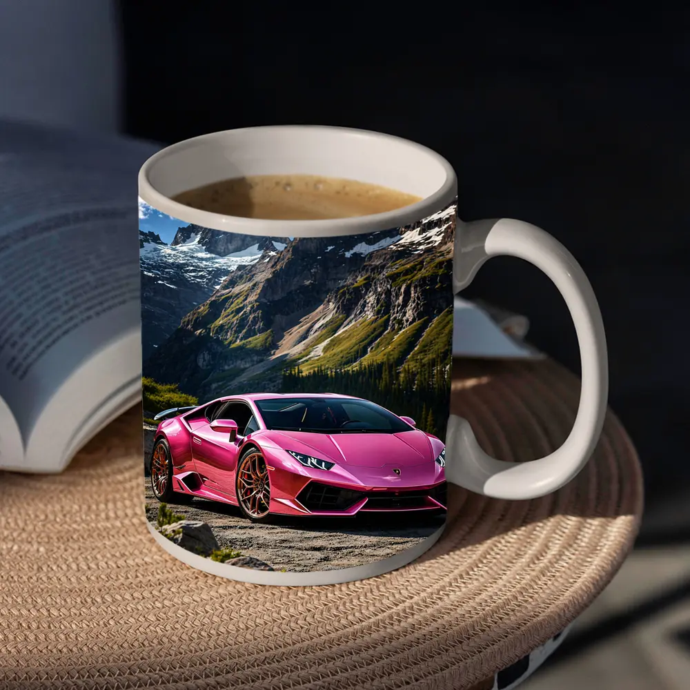 Pink Lamborghini Huracan Mountain Backdrop – Mugs