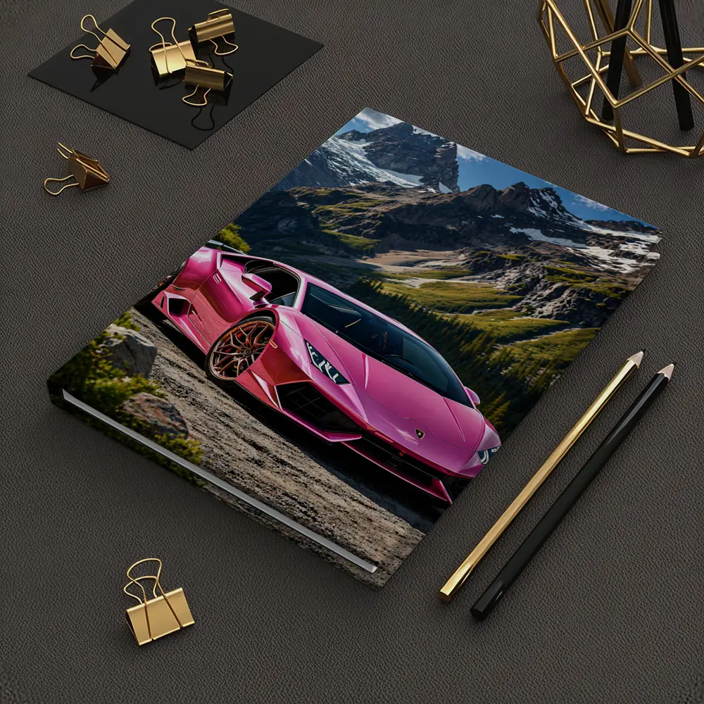 Pink Lamborghini Huracan Mountain Backdrop – Notebooks