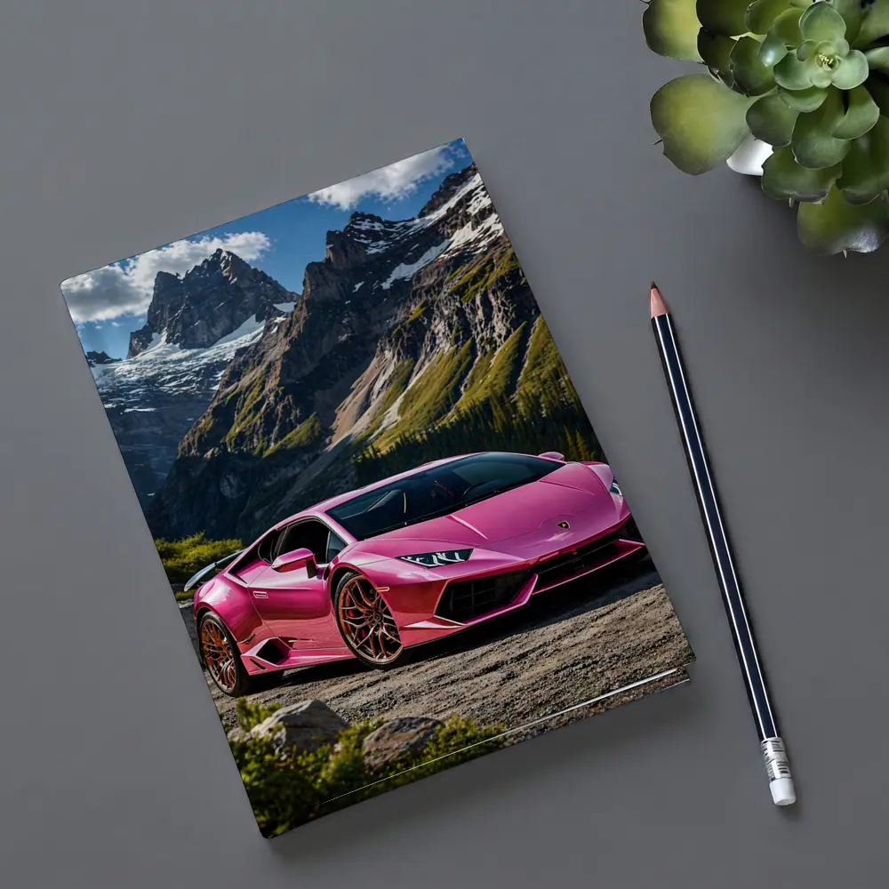 Pink Lamborghini Huracan Mountain Backdrop – Notebooks