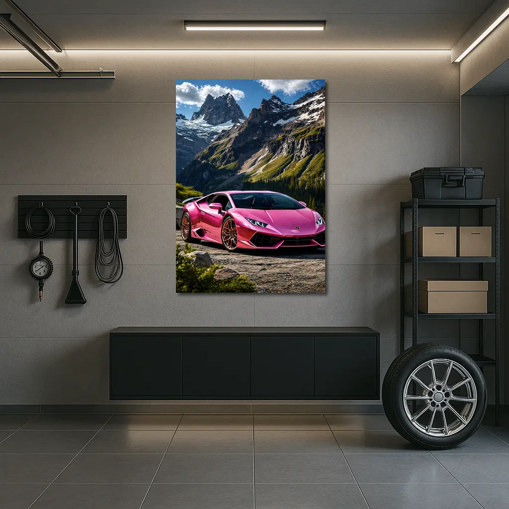 Pink Lamborghini Huracan Mountain Backdrop – Wall Art