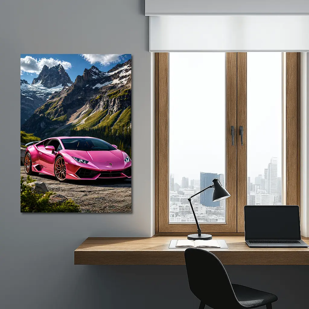 Pink Lamborghini Huracan Mountain Backdrop – Wall Art