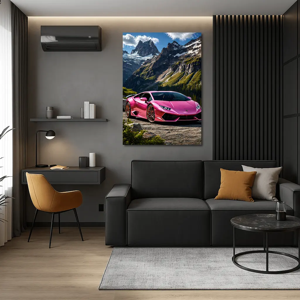 Pink Lamborghini Huracan Mountain Backdrop – Wall Art