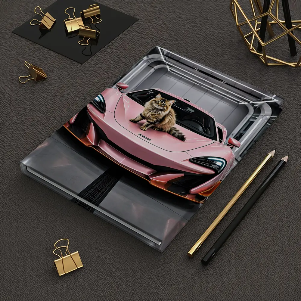 Pink McLaren Cat Sitting On Hood – Notebooks