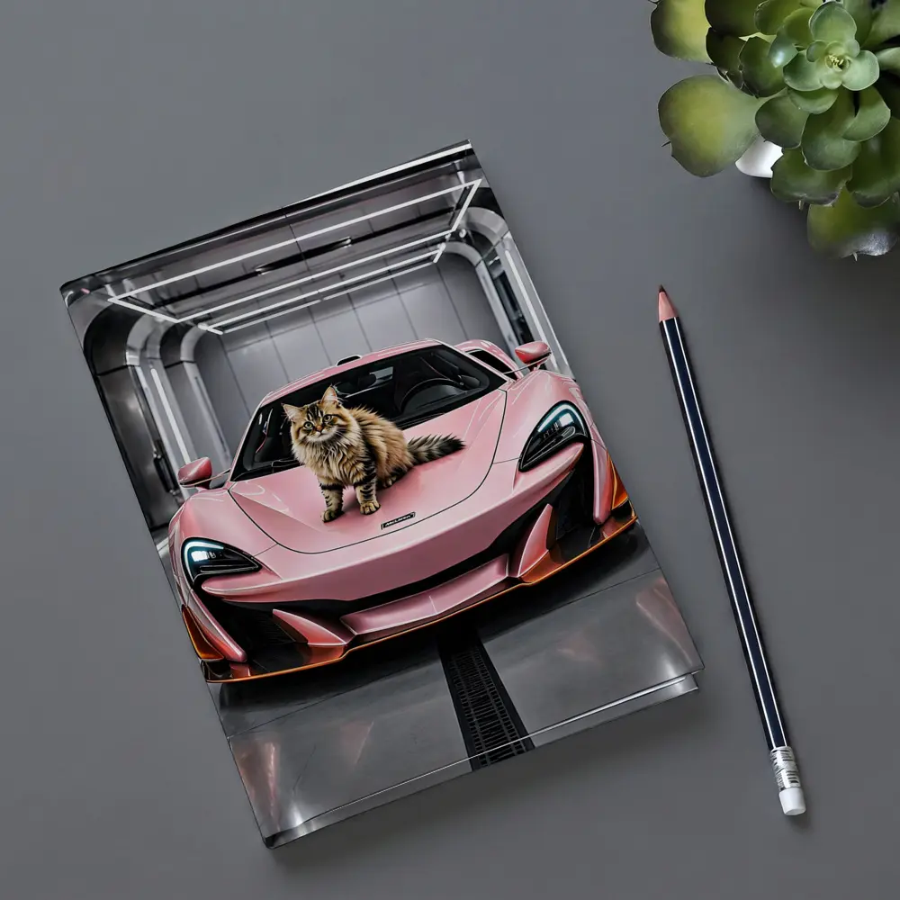 Pink McLaren Cat Sitting On Hood – Notebooks