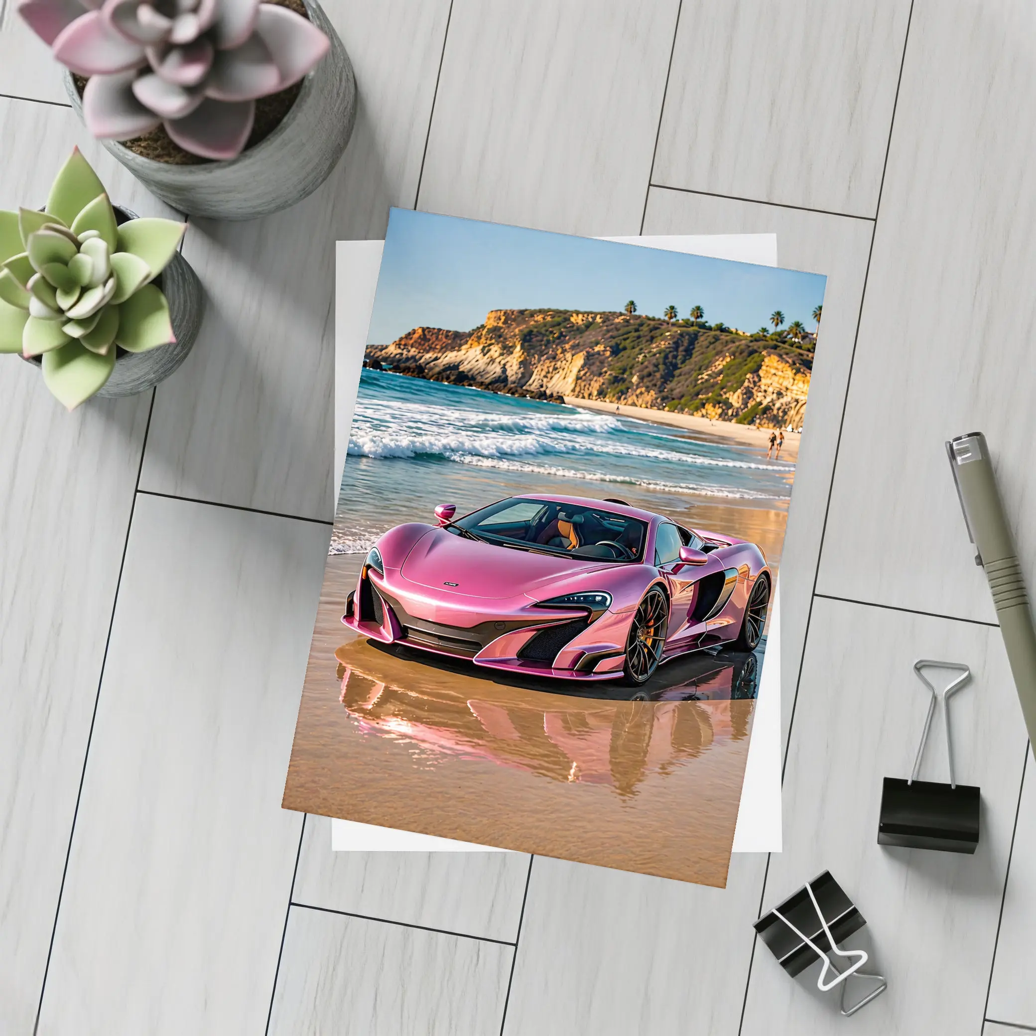 Pink McLaren 570S on Sunny Beach – Postcards
