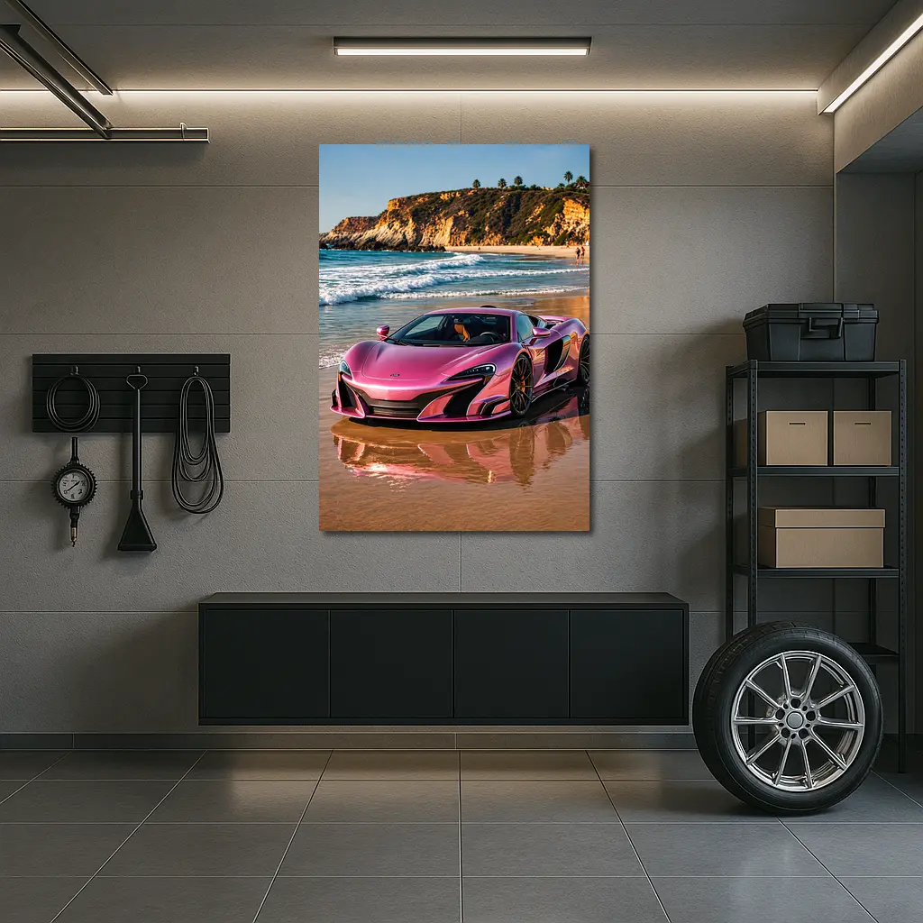 Pink McLaren 570S on Sunny Beach – Wall Art