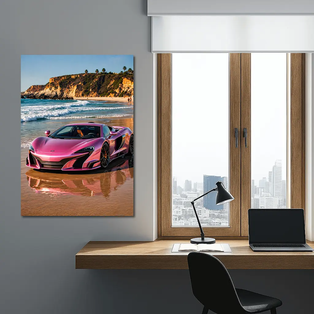 Pink McLaren 570S on Sunny Beach – Wall Art