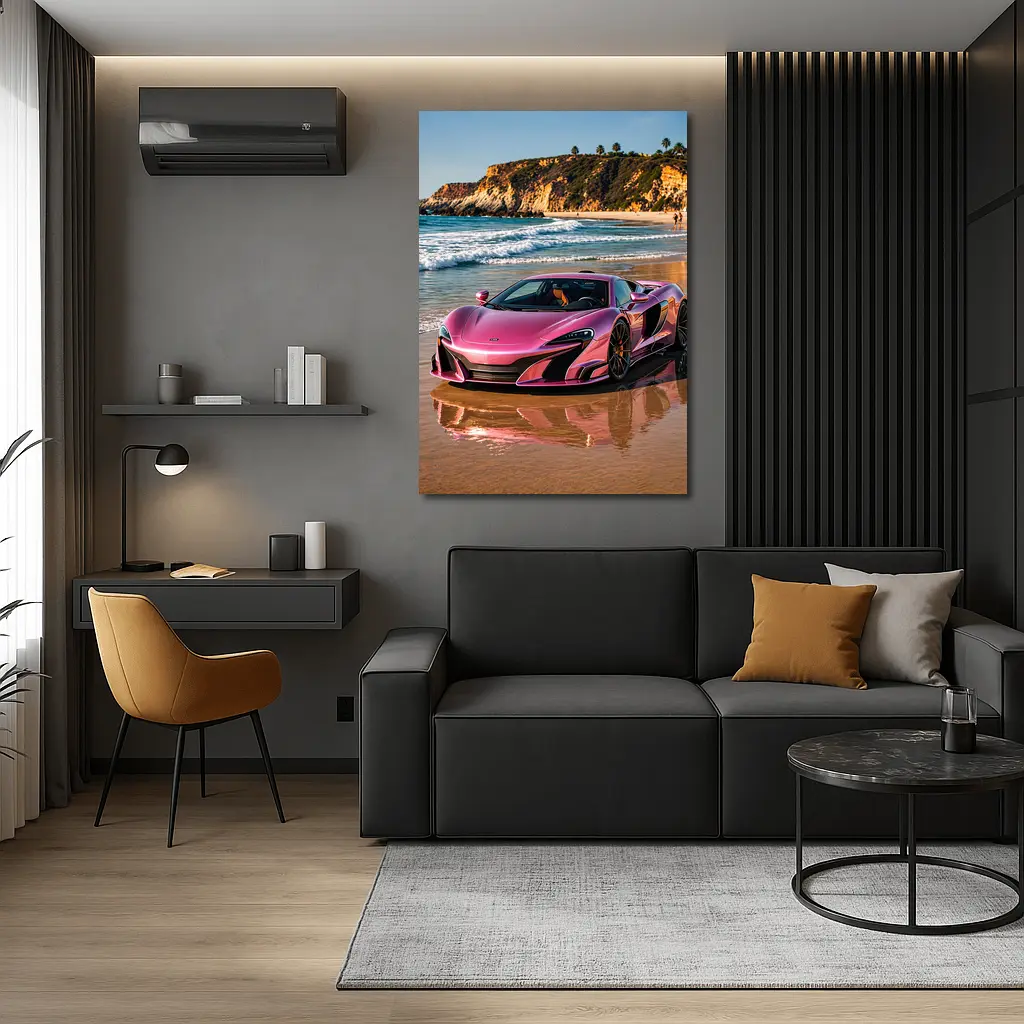 Pink McLaren 570S on Sunny Beach – Wall Art