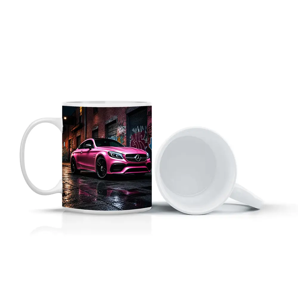 Pink Mercedes AMG C63 Graffiti Alley Night – Mugs