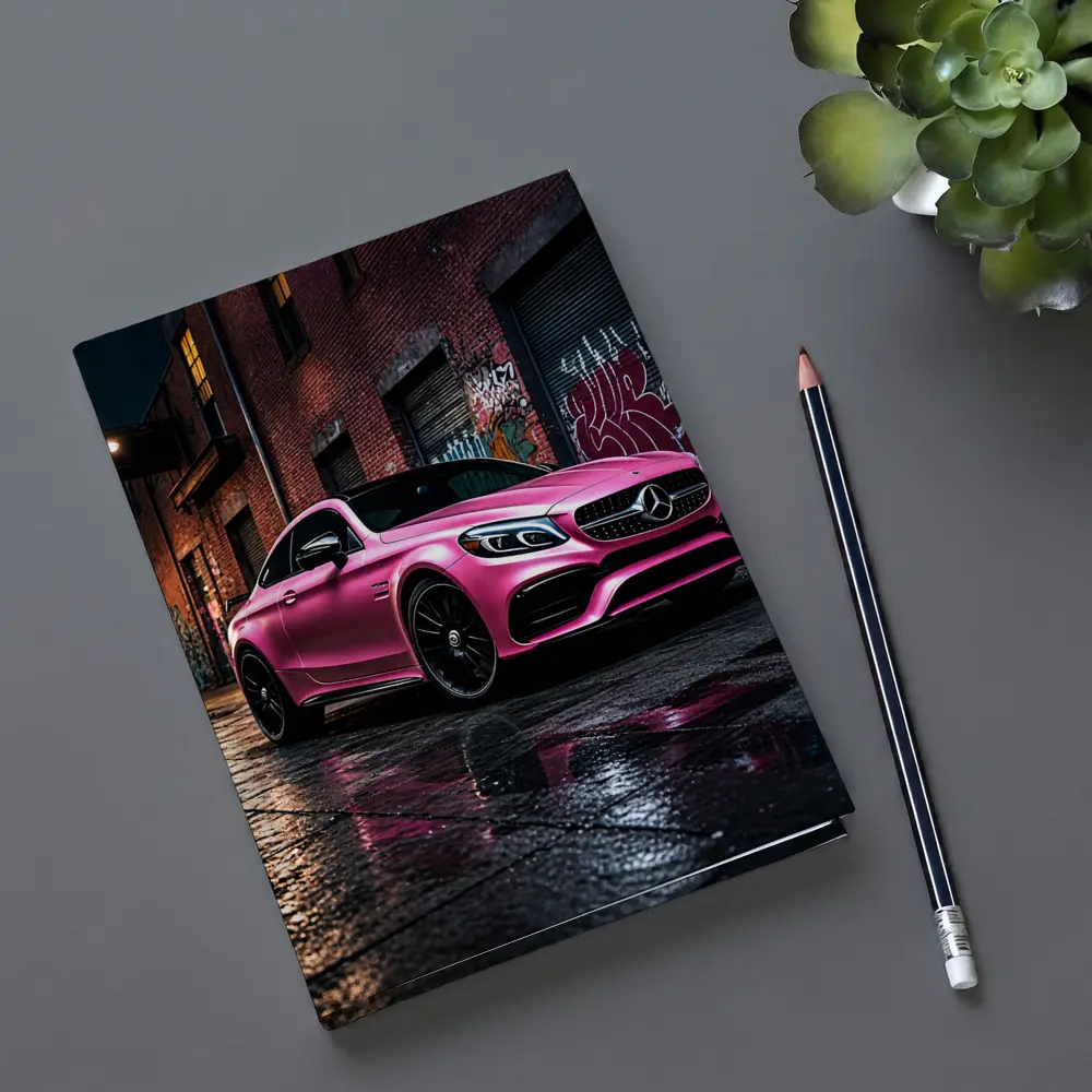 Pink Mercedes AMG C63 Graffiti Alley Night – Notebooks