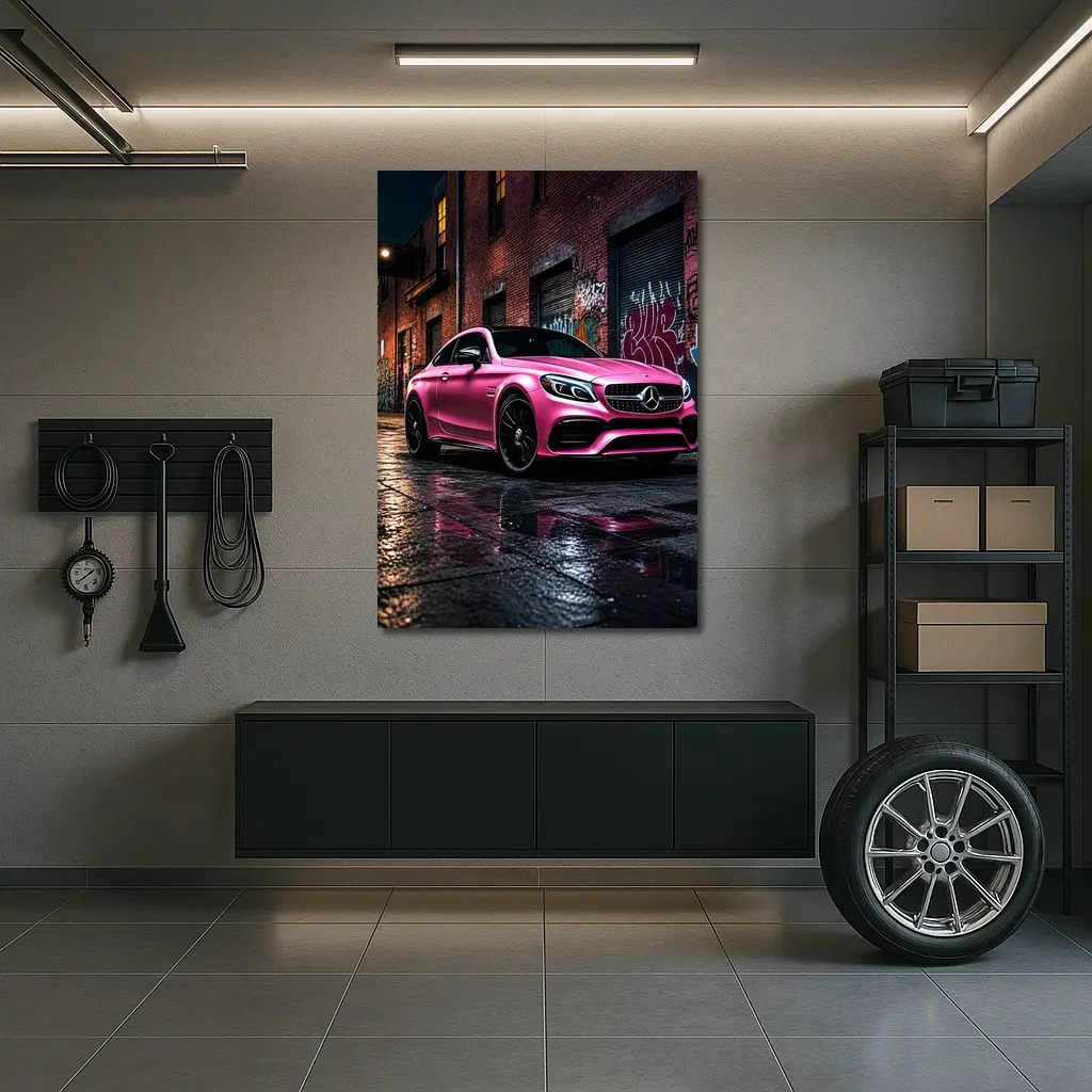 Pink Mercedes AMG C63 Graffiti Alley Night – Wall Art