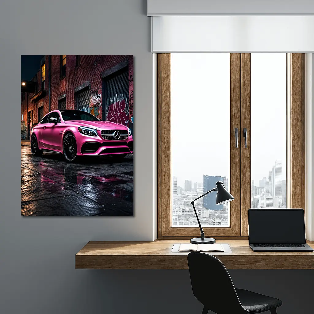 Pink Mercedes AMG C63 Graffiti Alley Night – Wall Art