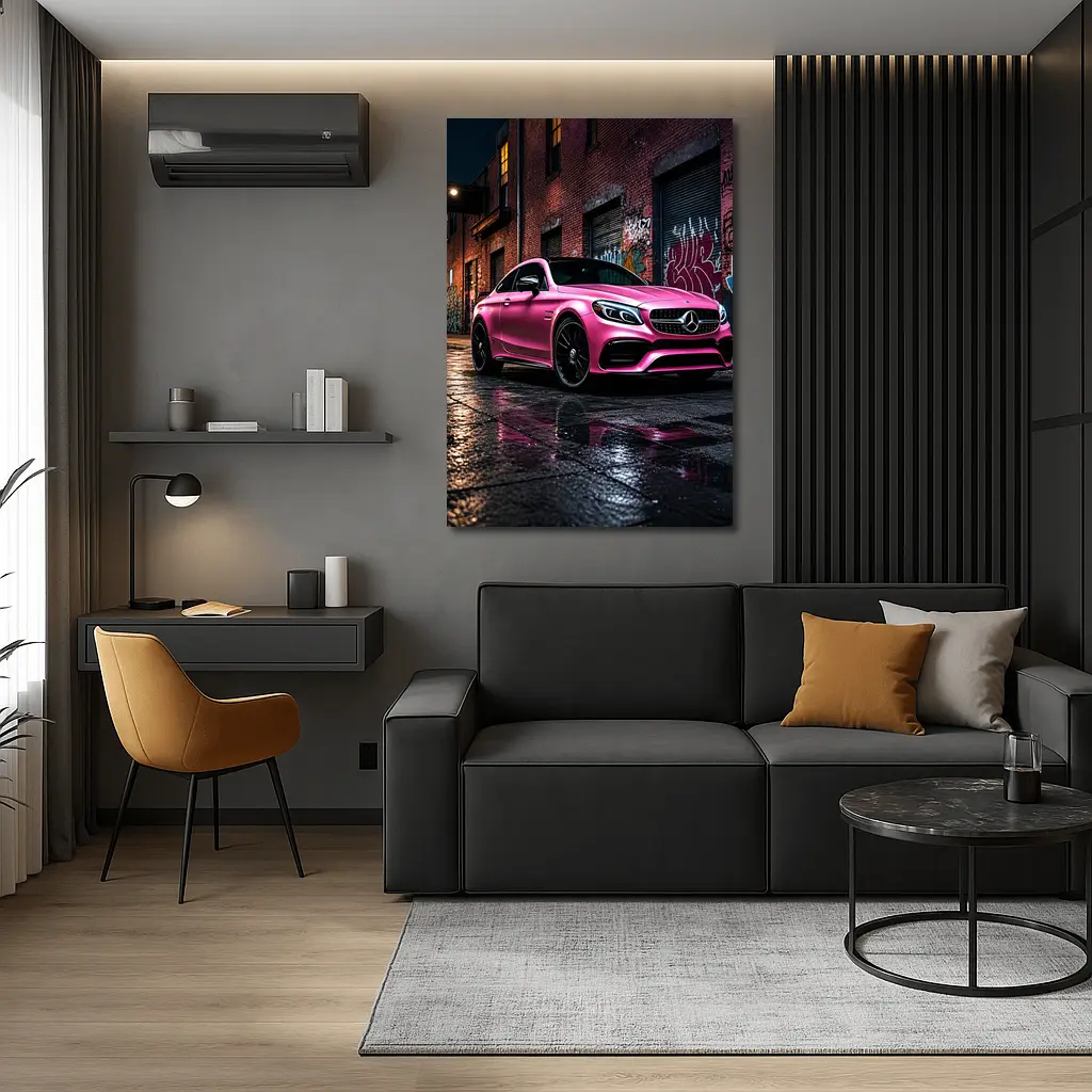 Pink Mercedes AMG C63 Graffiti Alley Night – Wall Art