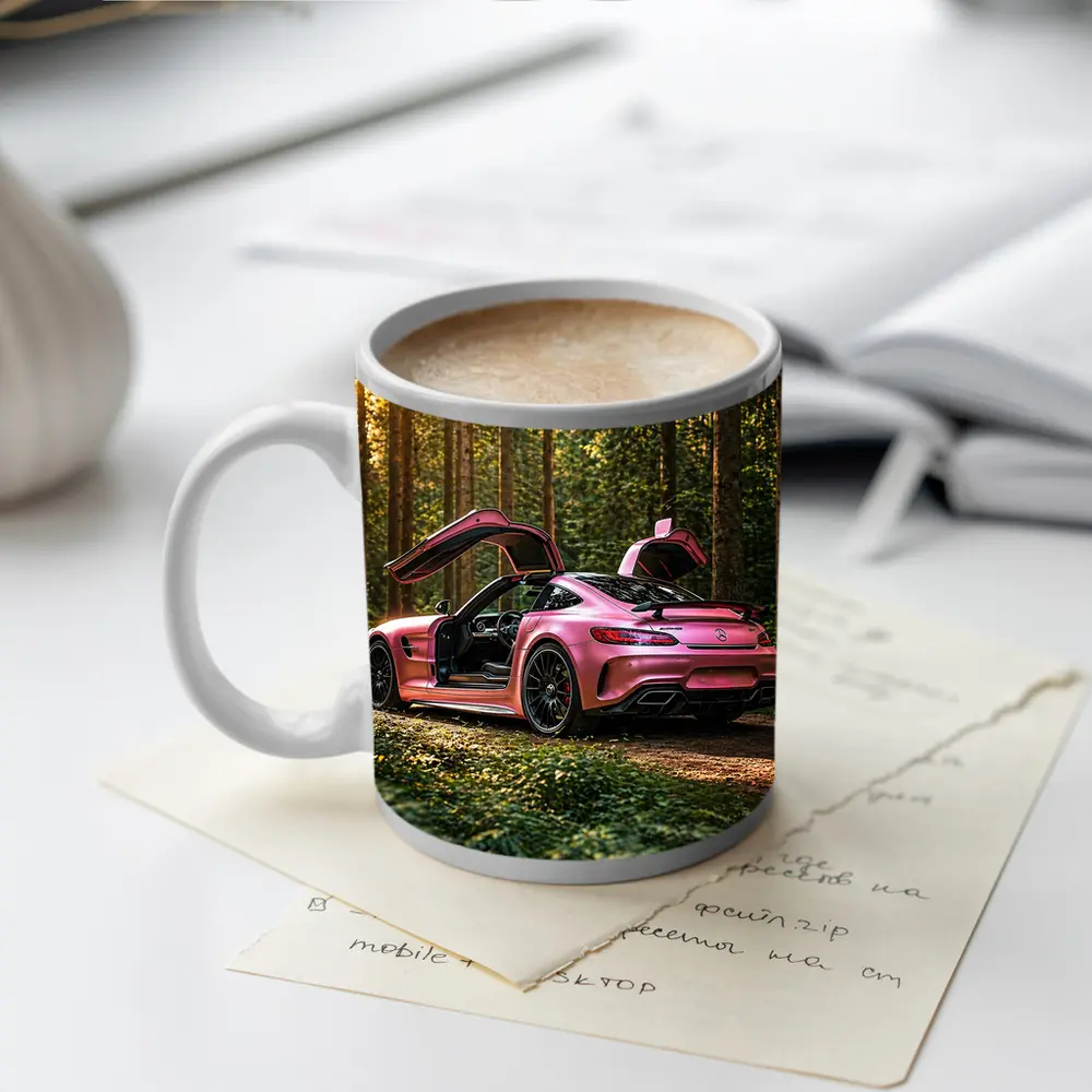 Pink Mercedes AMG GT Forest Setting – Mugs