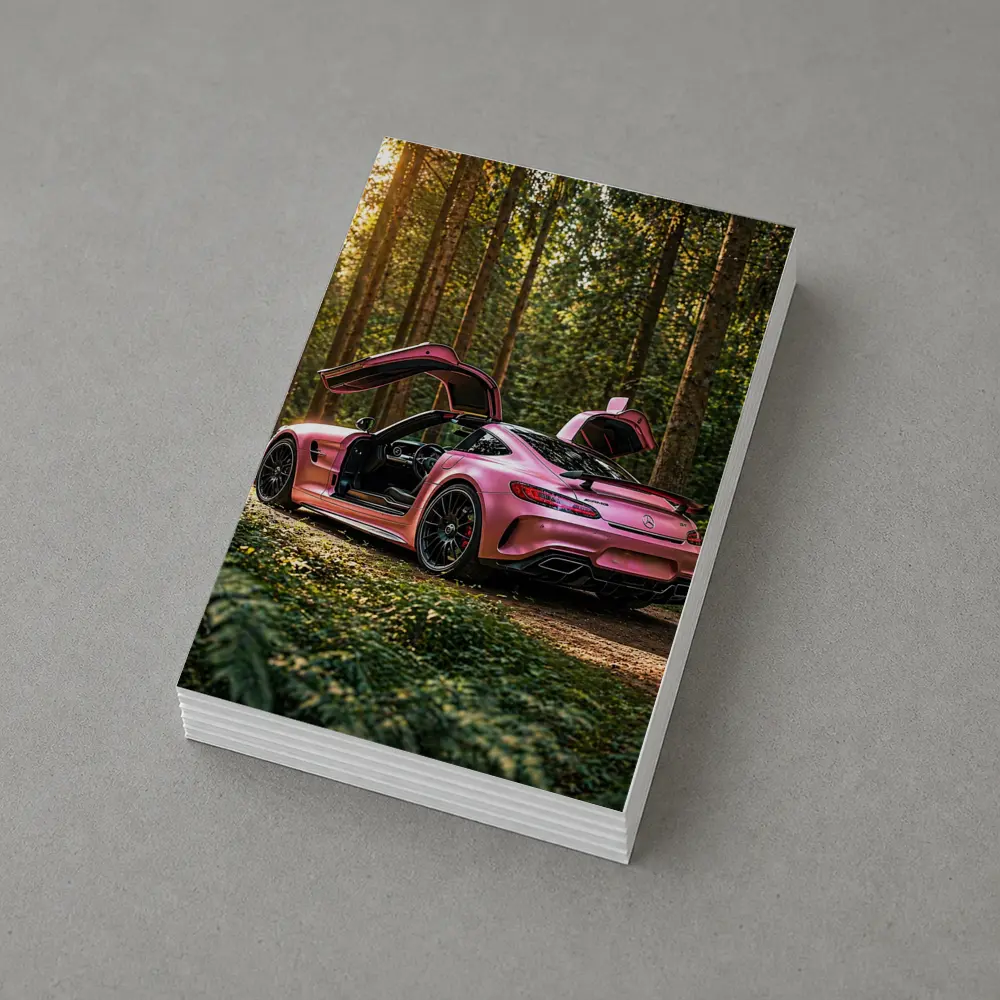 Pink Mercedes AMG GT Forest Setting – Postcards