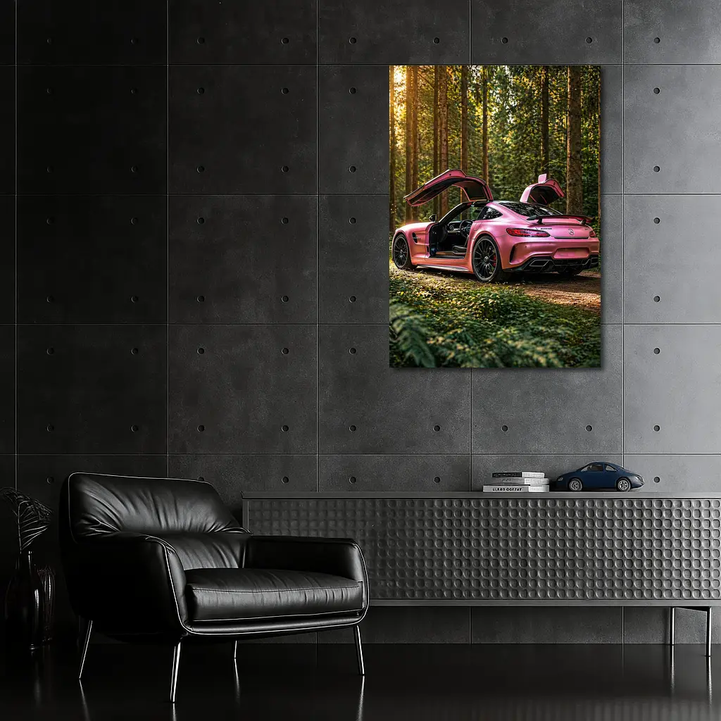 Pink Mercedes AMG GT Forest Setting – Wall Art