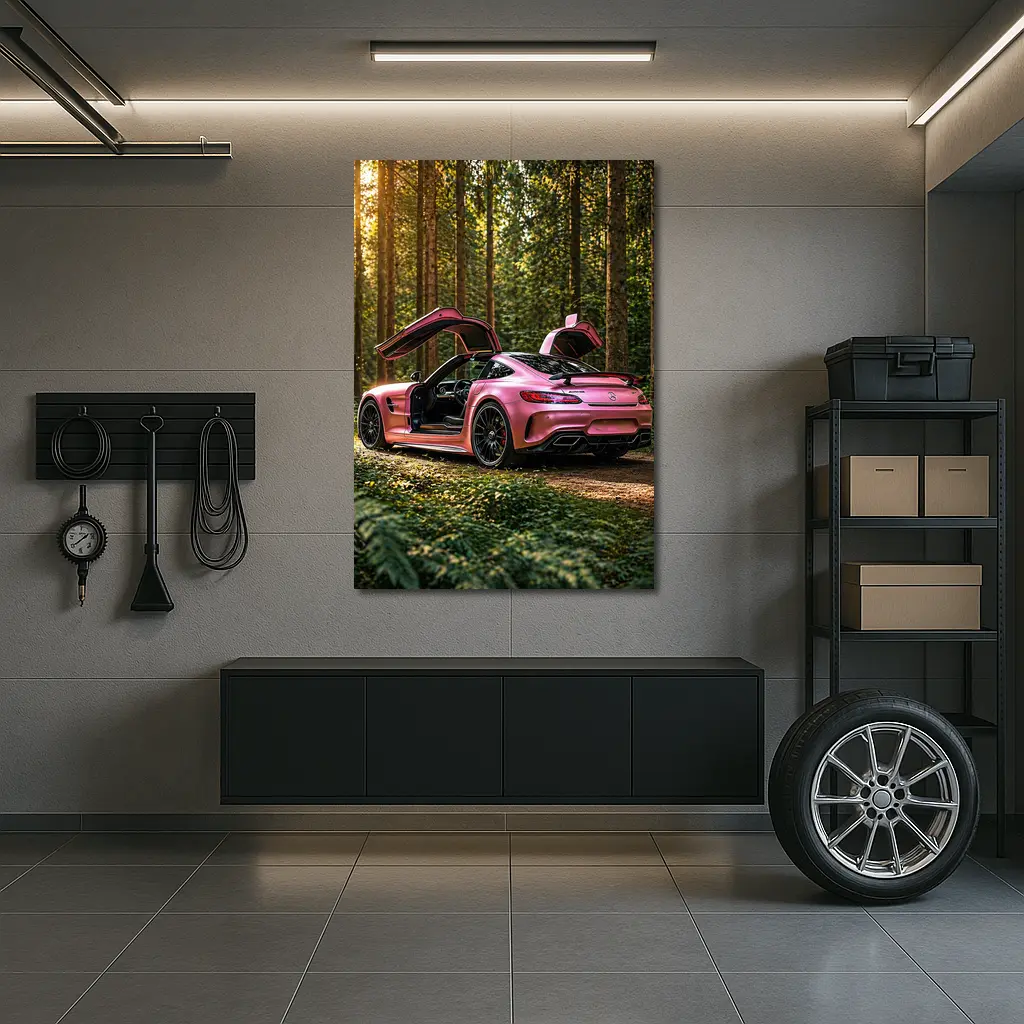 Pink Mercedes AMG GT Forest Setting – Wall Art