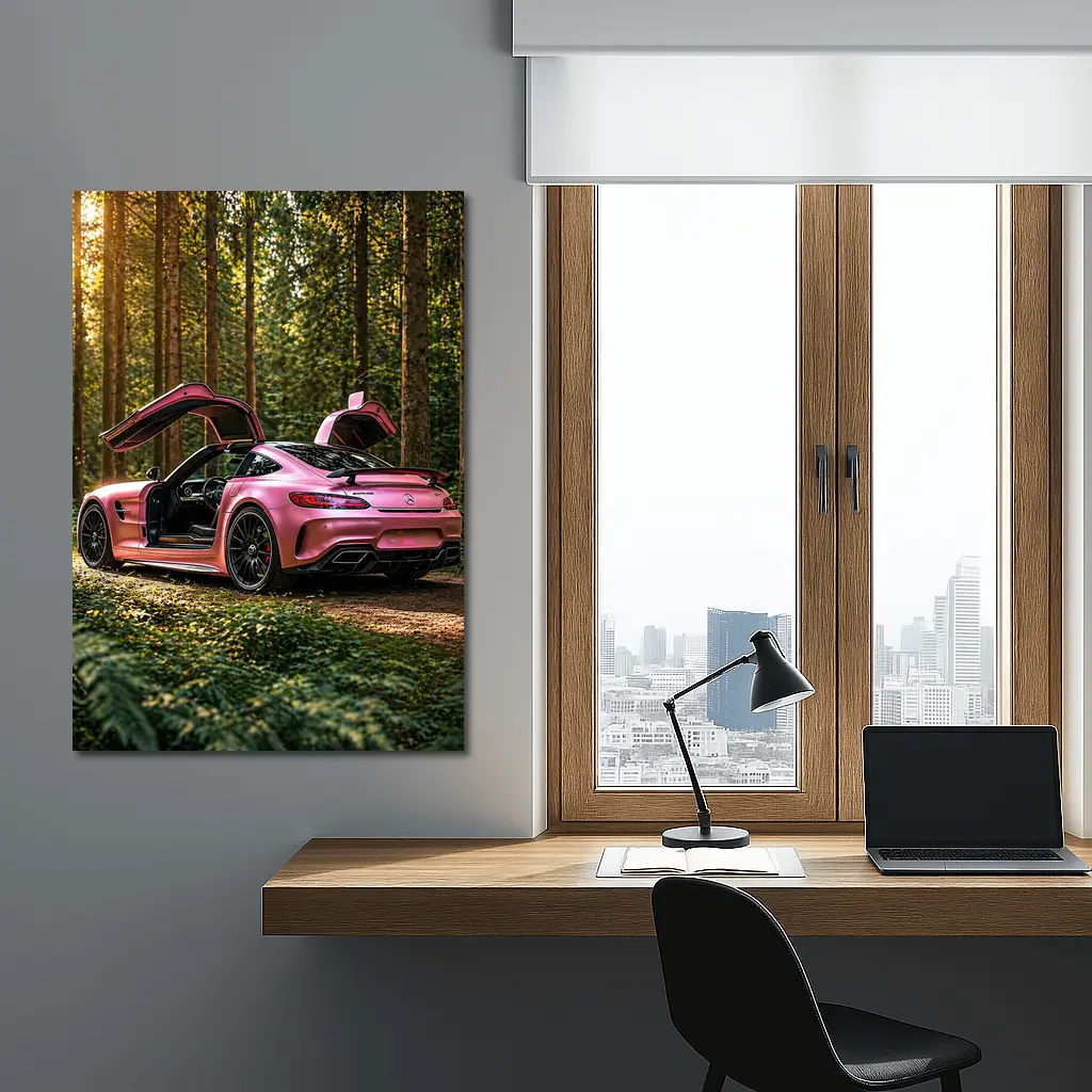 Pink Mercedes AMG GT Forest Setting – Wall Art