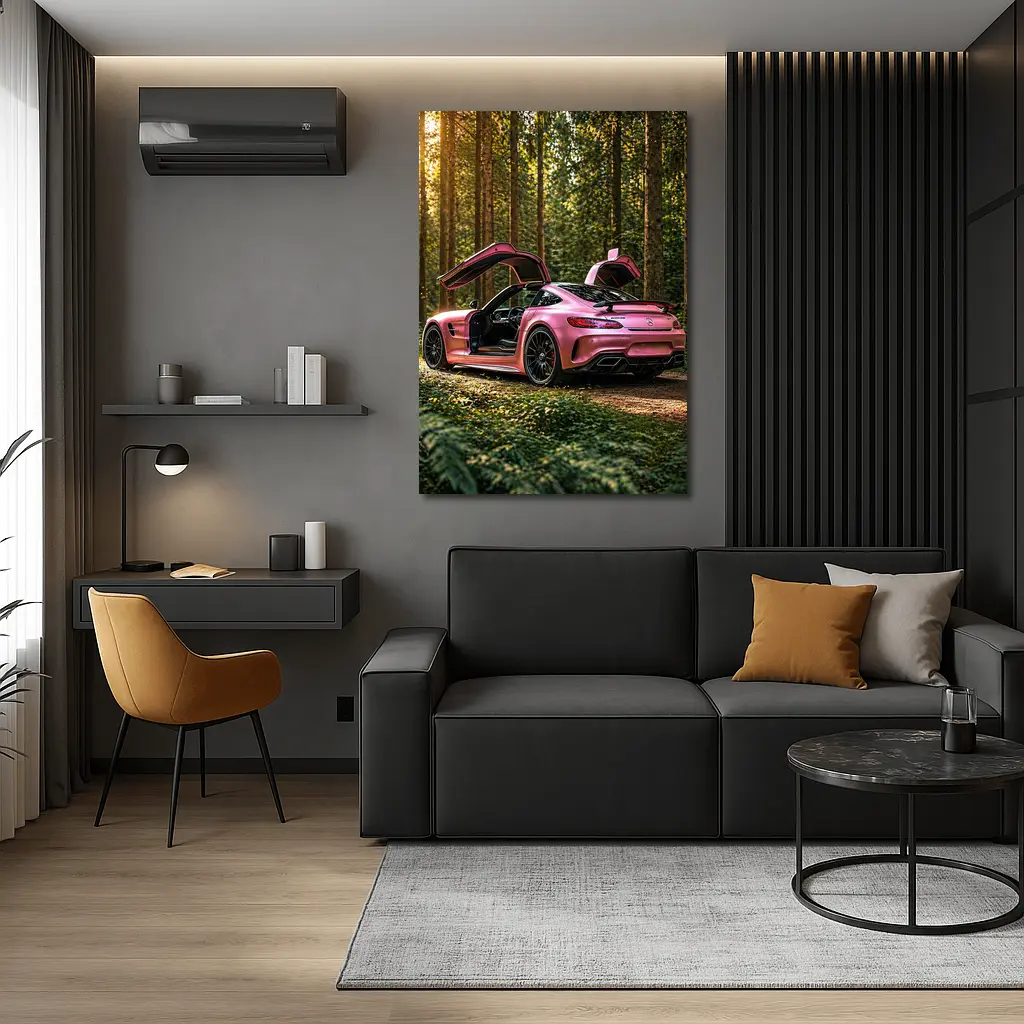 Pink Mercedes AMG GT Forest Setting – Wall Art