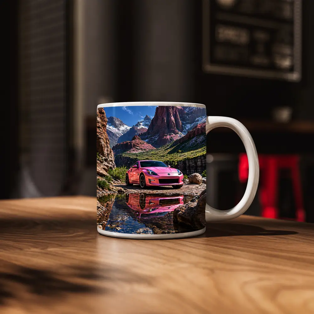 Pink Nissan 370Z Rocky Mountain Canyon – Mugs