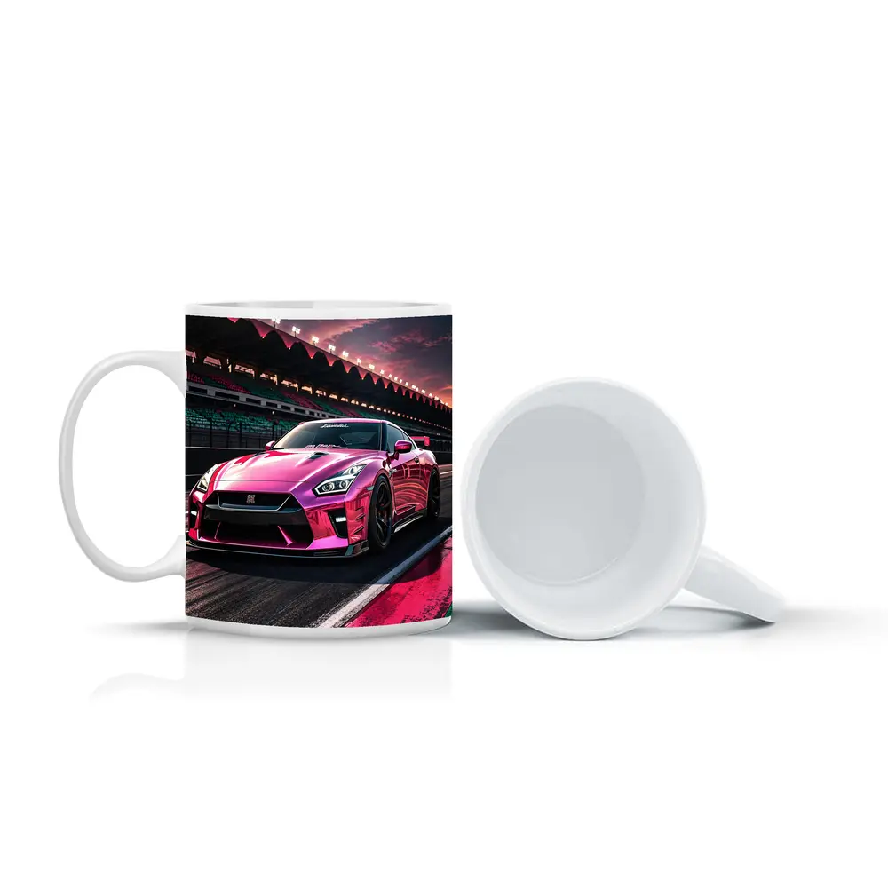 Pink Nissan GT-R On Racing Track – Mugs