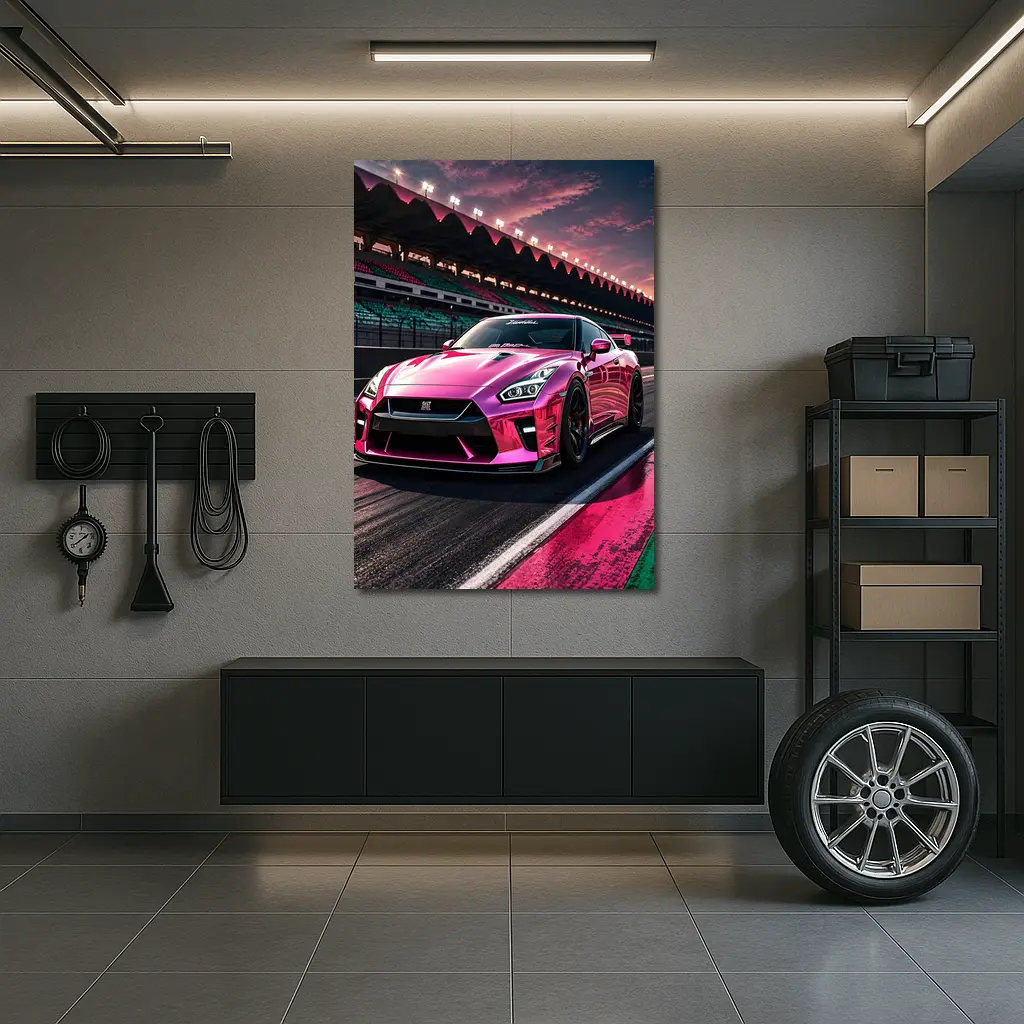 Pink Nissan GT-R On Racing Track – Wall Art