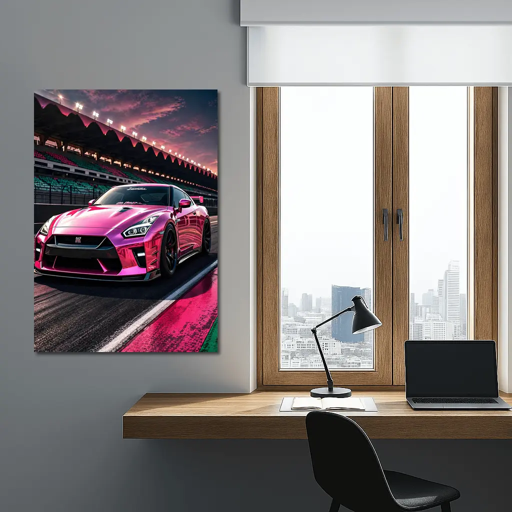 Pink Nissan GT-R On Racing Track – Wall Art