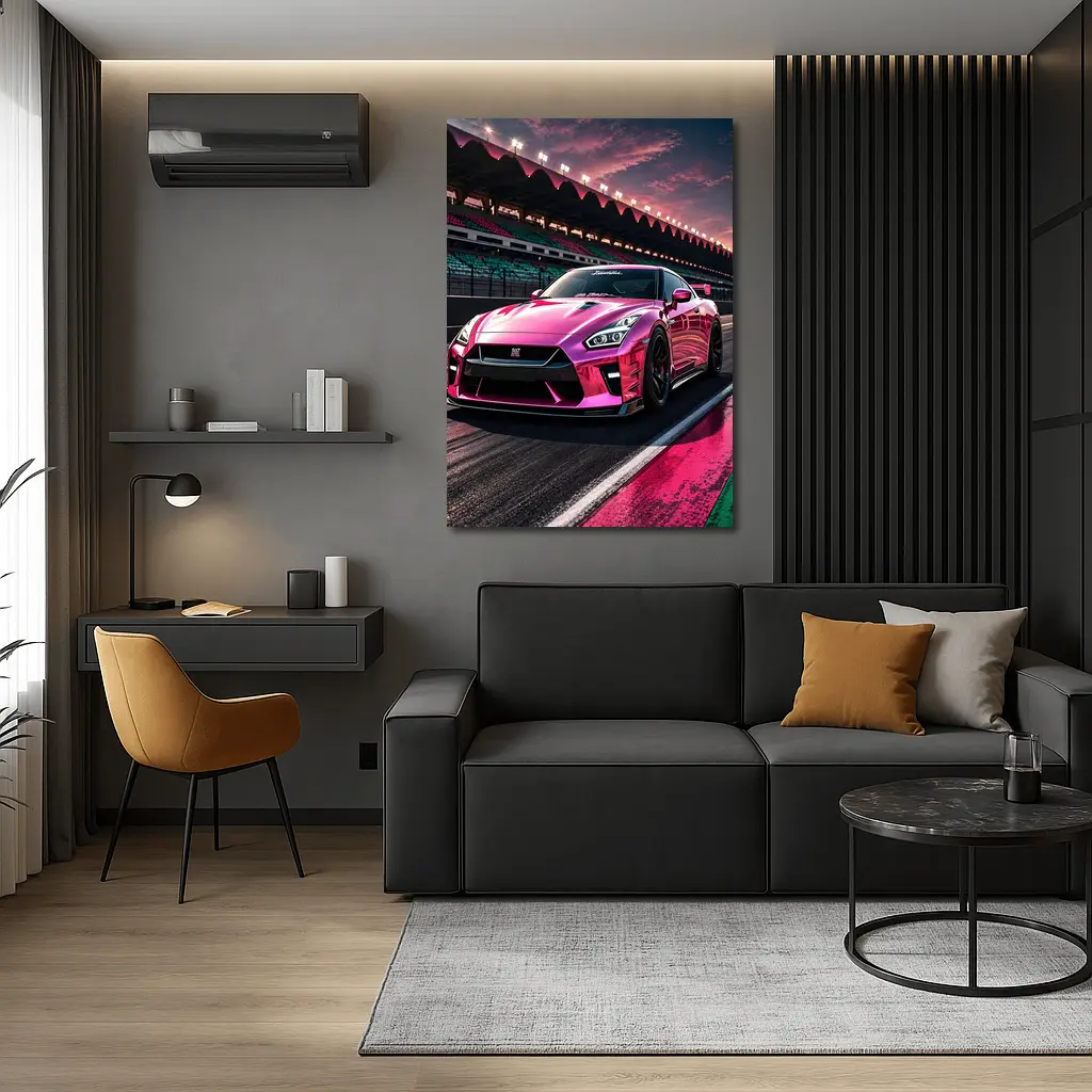 Pink Nissan GT-R On Racing Track – Wall Art