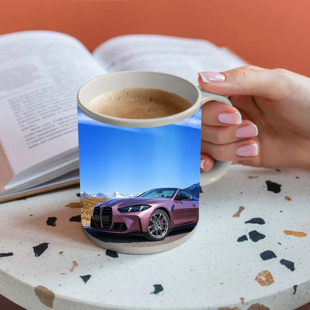 BMW M4 Pink Pearl Mountain Road Scene – Mugs