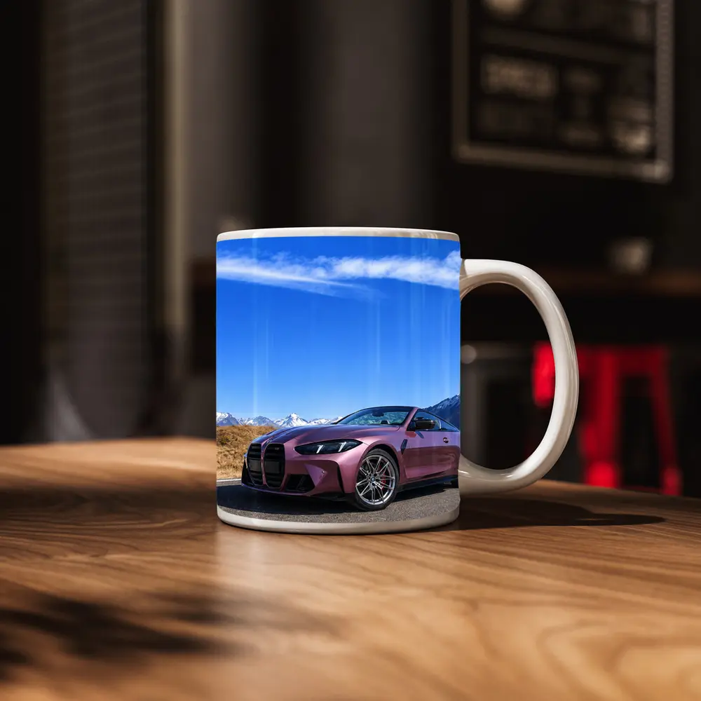 BMW M4 Pink Pearl Mountain Road Scene – Mugs