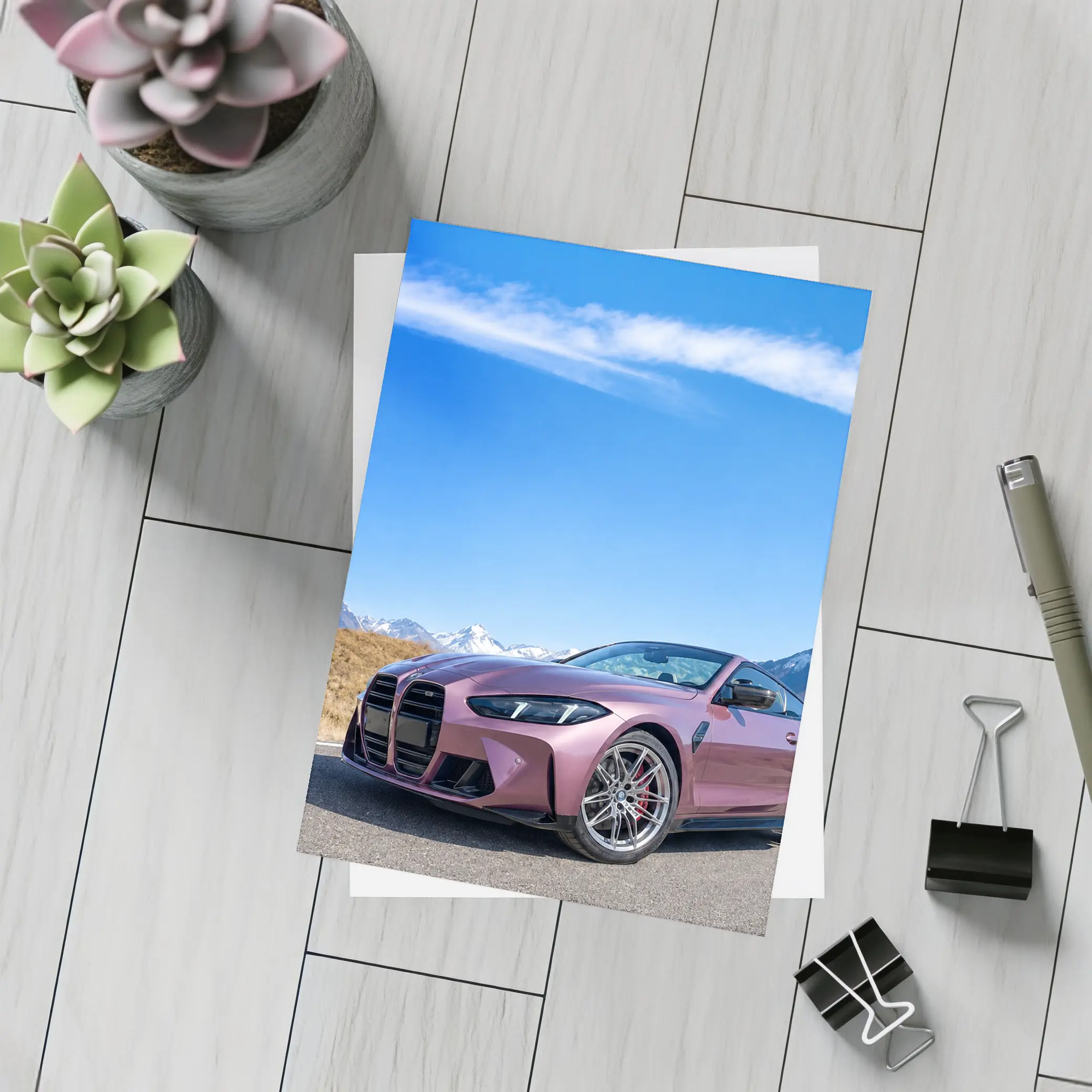 BMW M4 Pink Pearl Mountain Road Scene – Postcards