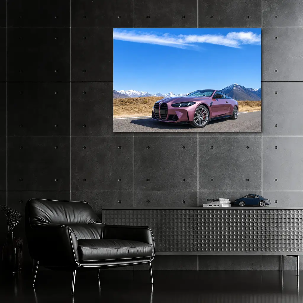 BMW M4 Pink Pearl Mountain Road Scene – Wall Art