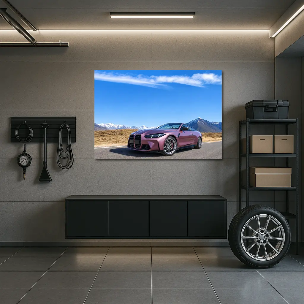BMW M4 Pink Pearl Mountain Road Scene – Wall Art