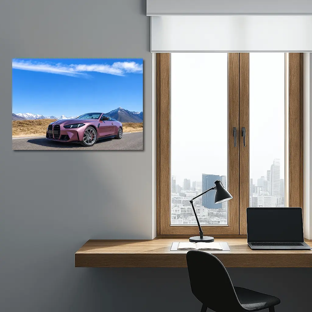 BMW M4 Pink Pearl Mountain Road Scene – Wall Art