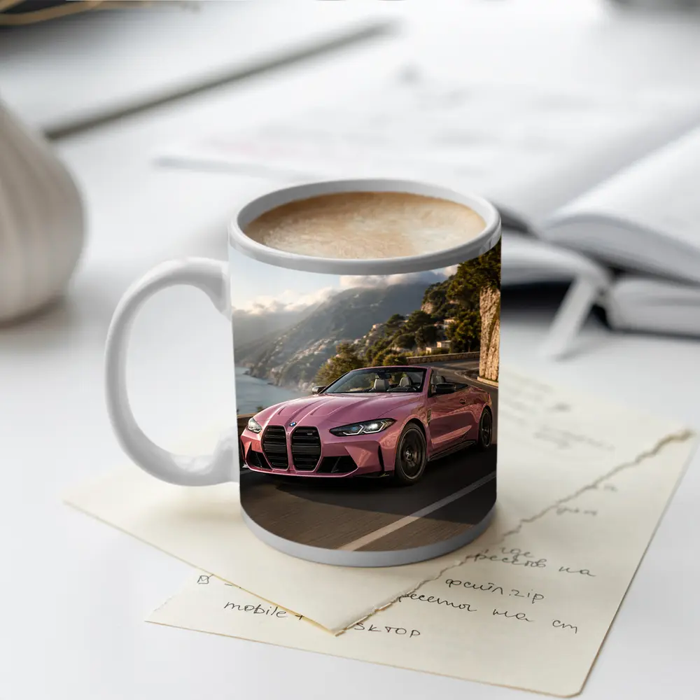 BMW M4 Convertible Pink Coastal Road Drive – Mugs